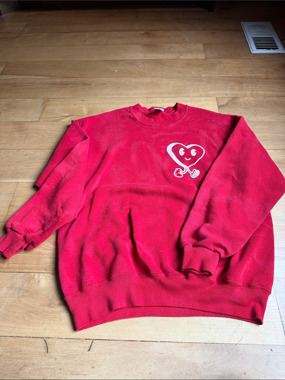 Vintage Red Crewneck Sweatshirt with White Heart Graphic